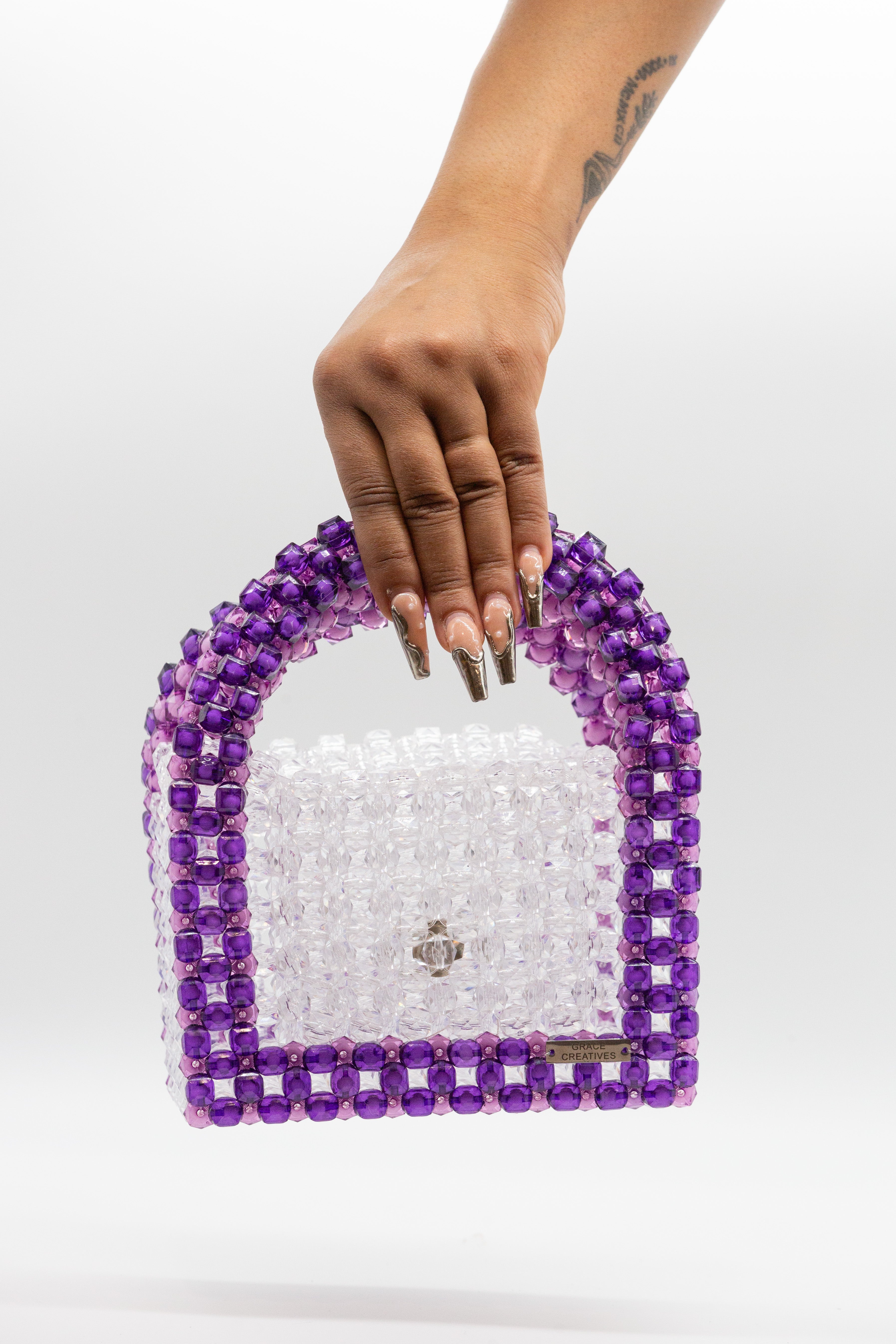 GC Box Double Handle Bag- Purple and White