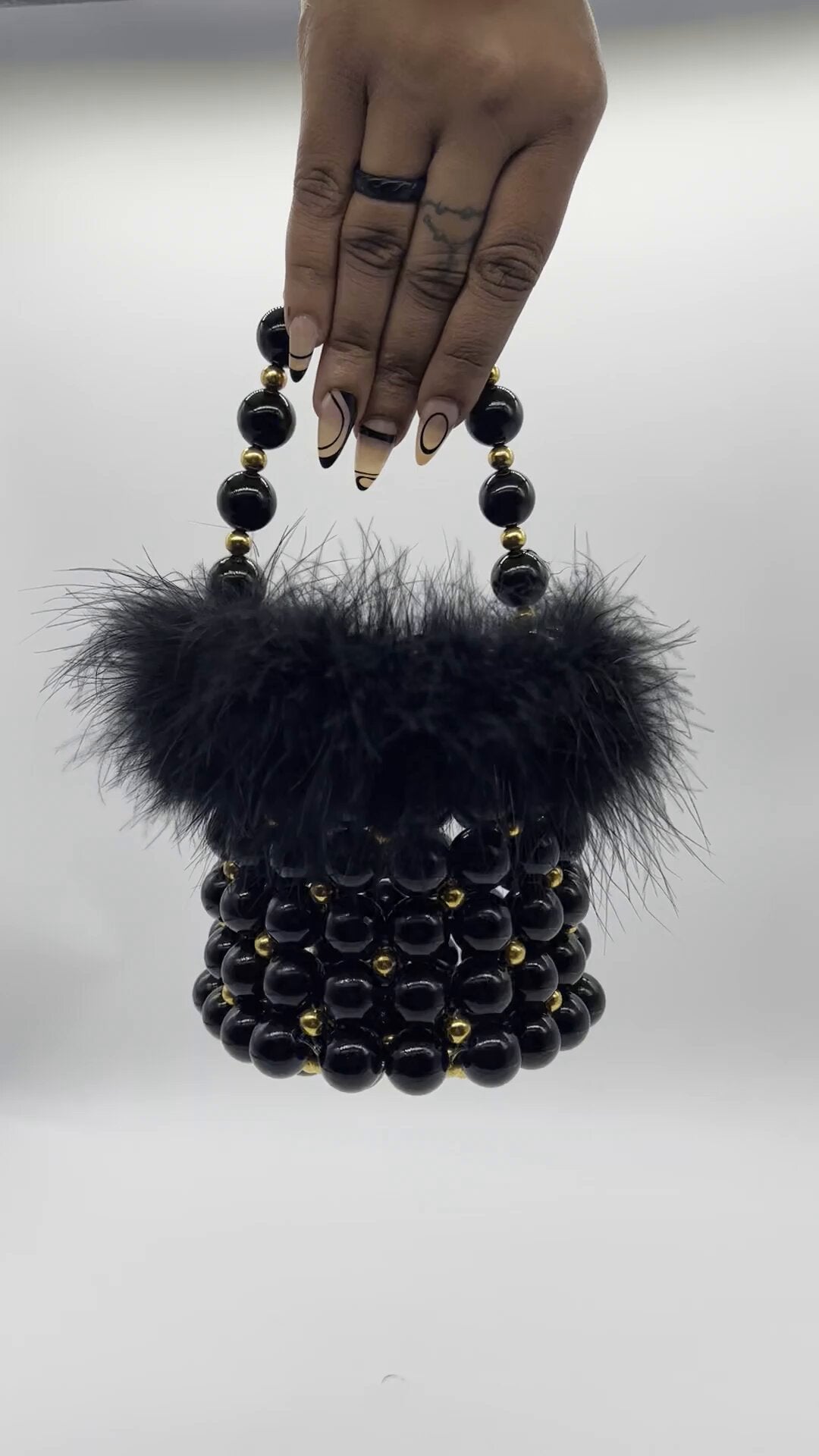 GC Bucket Bag with Feather - Black