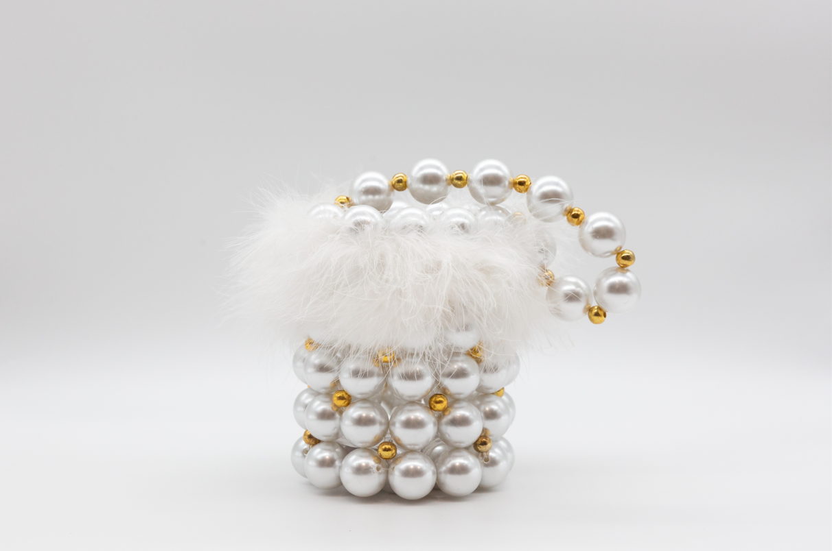 GC Bucket Bag with Feather - White