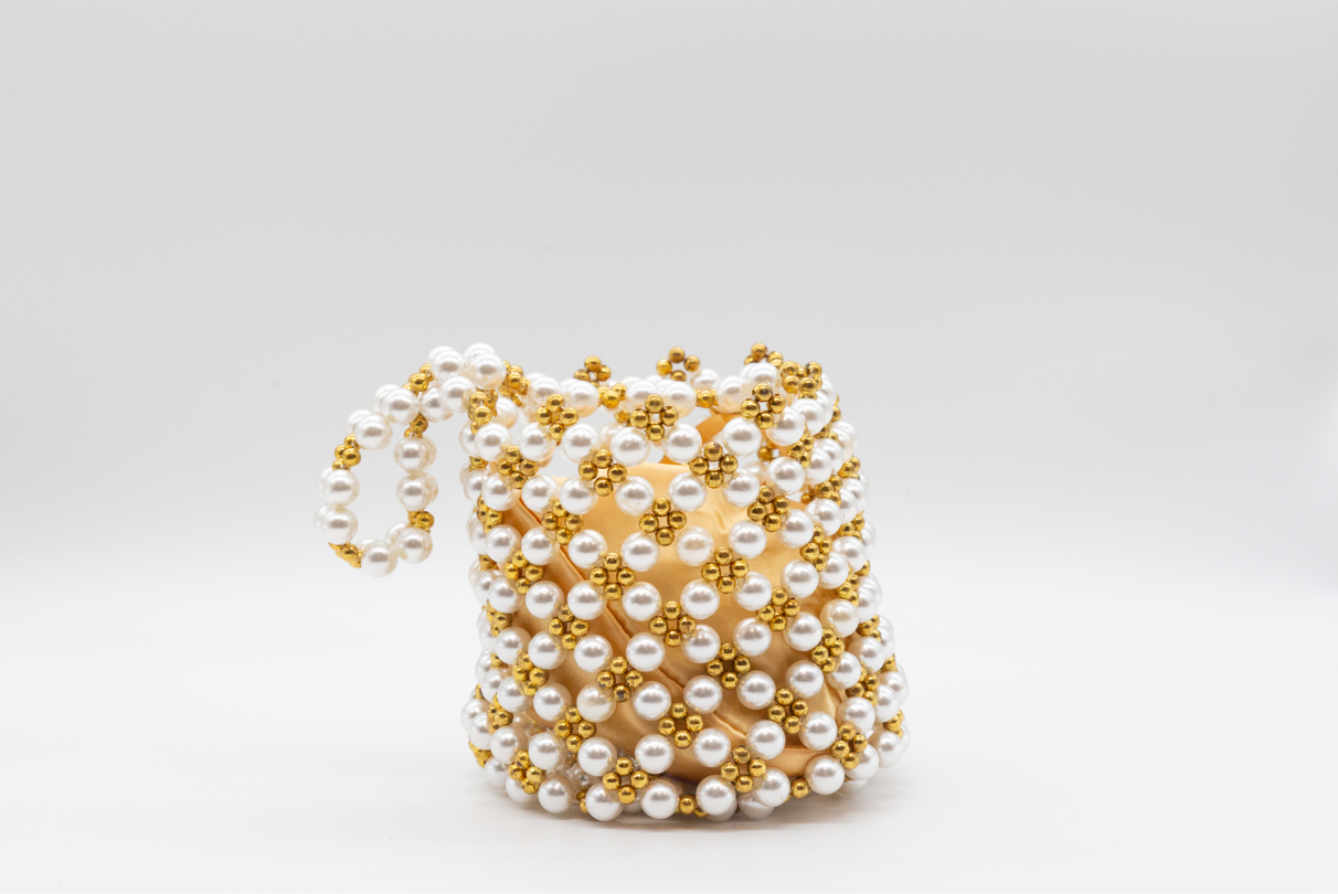 GC Bucket Pearl Bag - White Gold
