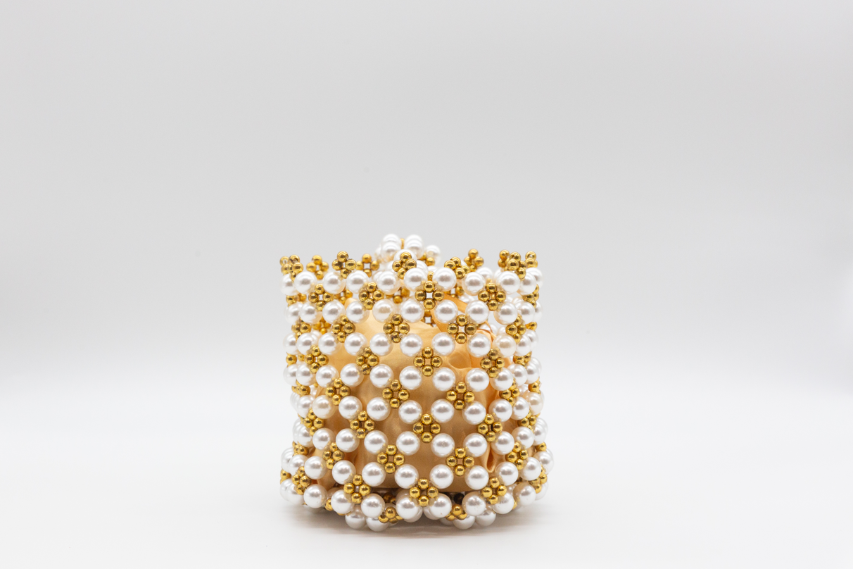 GC Bucket Pearl Bag - White Gold