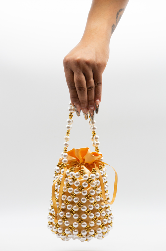 GC Bucket Pearl Bag - White Gold